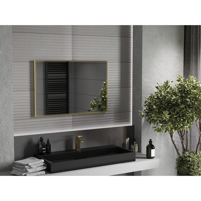 Mexen Loft obdélníkové koupelnové zrcadlo 90 x 60 cm, rám v kartáčovaném zlatě - 9852-090-060-000-50