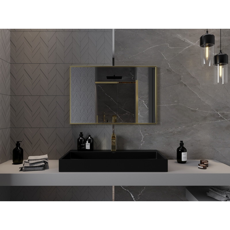 Mexen Loft obdélníkové koupelnové zrcadlo 90 x 60 cm, rám v kartáčovaném zlatě - 9852-090-060-000-50