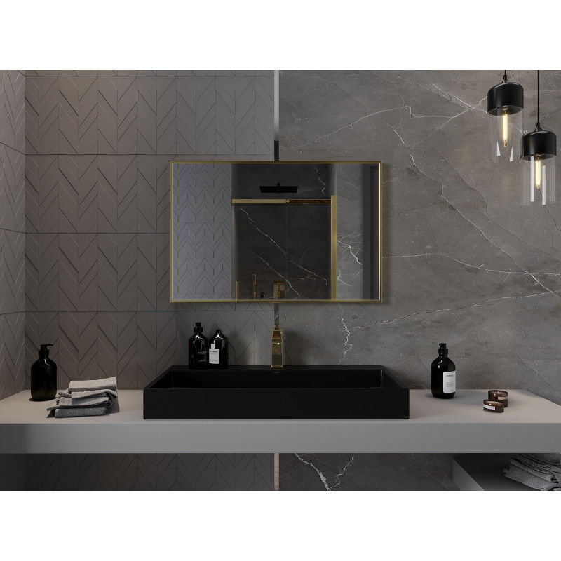 Mexen Loft obdélníkové koupelnové zrcadlo 90 x 60 cm, zlatý rám - 9852-090-060-000-50