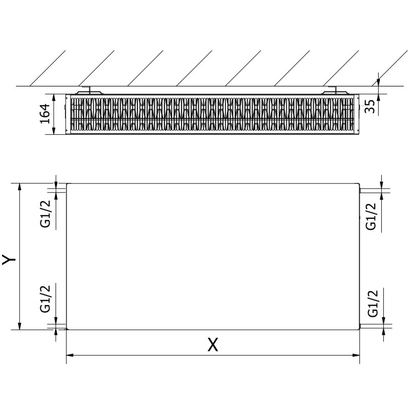 Mexen CF33 Flat deskový radiátor 900 x 900 mm, boční připojení, 2701 W, antracit - W433F-090-090-66