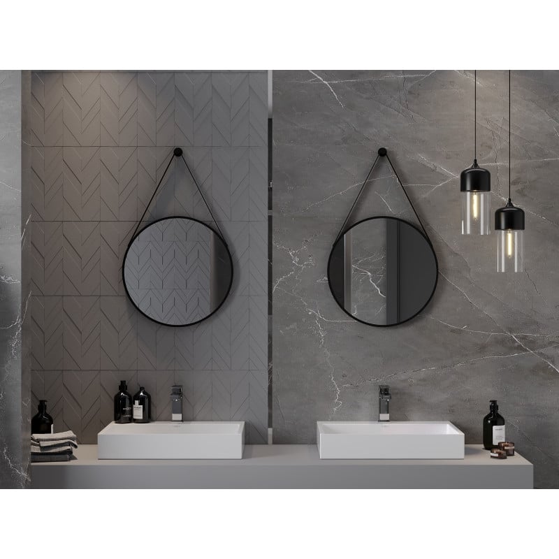 Mexen String kulaté koupelnové zrcadlo 50 cm, černý rám - 9854-050-050-000-70