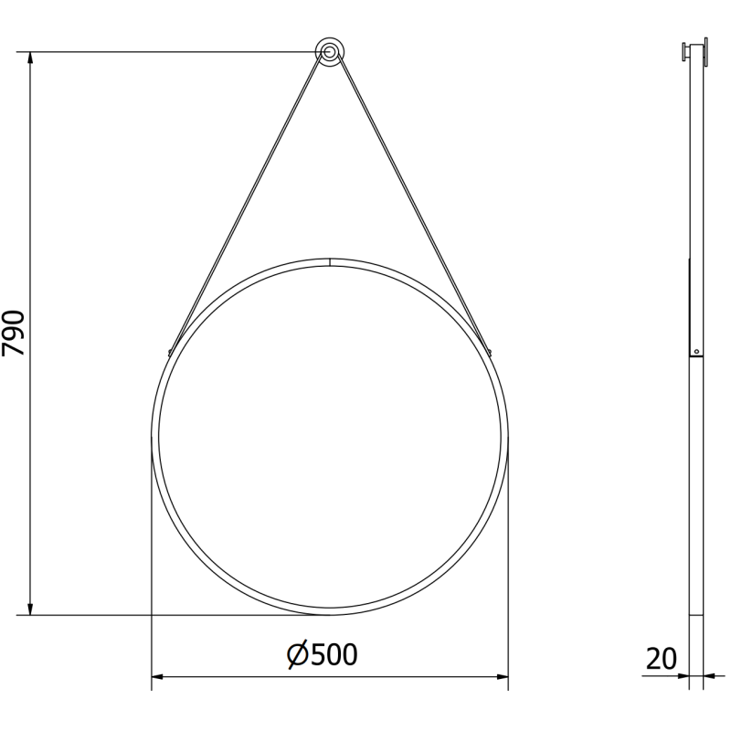 Mexen String kulaté koupelnové zrcadlo 50 cm, černý rám - 9854-050-050-000-70