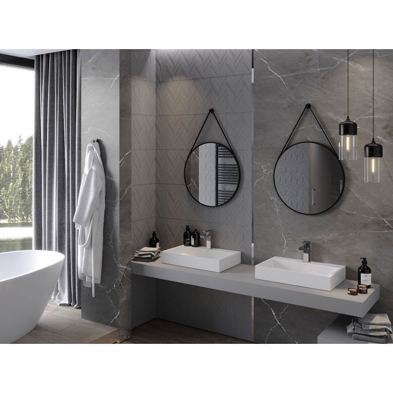 Mexen String koupelnové zrcadlo kulaté 60 cm, černý rám - 9854-060-060-000-70