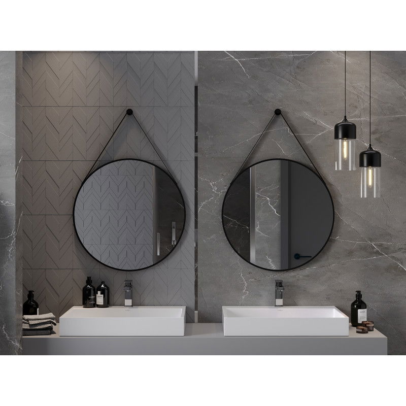 Mexen String kulaté koupelnové zrcadlo 70 cm, černý rám - 9854-070-070-000-70