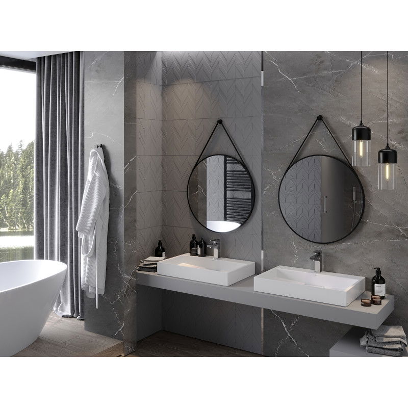 Mexen String kulaté koupelnové zrcadlo 70 cm, černý rám - 9854-070-070-000-70