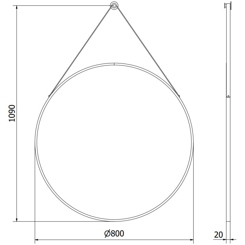 Mexen String kulaté koupelnové zrcadlo 80 cm, černý rám - 9854-080-080-000-70