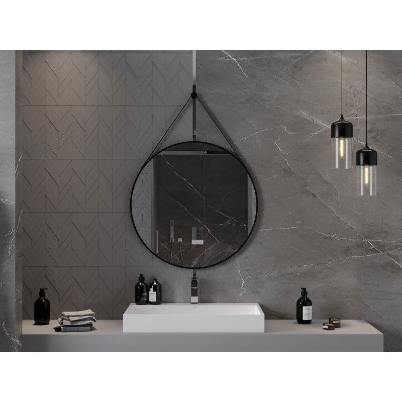 Mexen String kulaté koupelnové zrcadlo 80 cm, černý rám - 9854-080-080-000-70