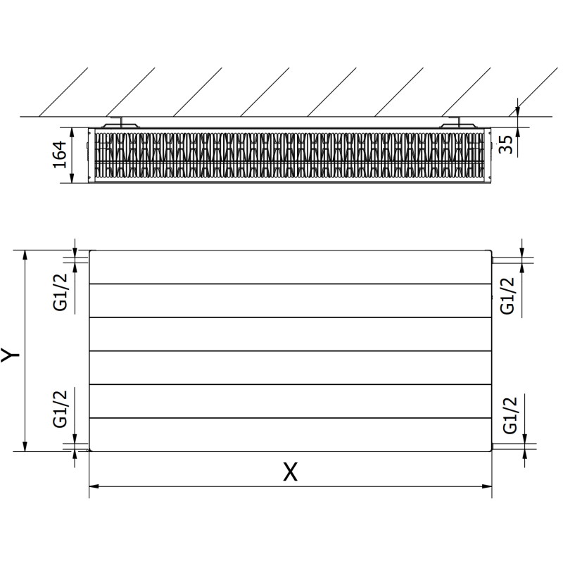 Mexen CL33 Line deskový radiátor 900 x 900 mm, boční připojení, 2701 W, antracit - W433L-090-090-66
