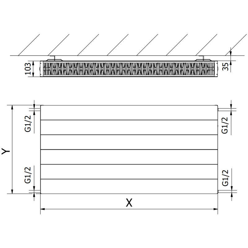 Mexen Line CL22 deskový radiátor 400 x 400 mm, boční připojení, 455 W, černý - W422L-040-040-70