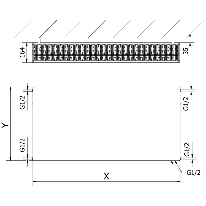 Mexen Flat CVF33 deskový radiátor 300 x 2000 mm, spodní připojení, 2481 W, antracit - W633F-030-200-66