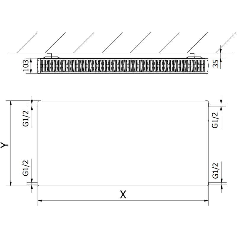 Mexen Flat CF22 deskový radiátor 900 x 1600 mm, boční připojení, 3519 W, černý - W422F-090-160-70