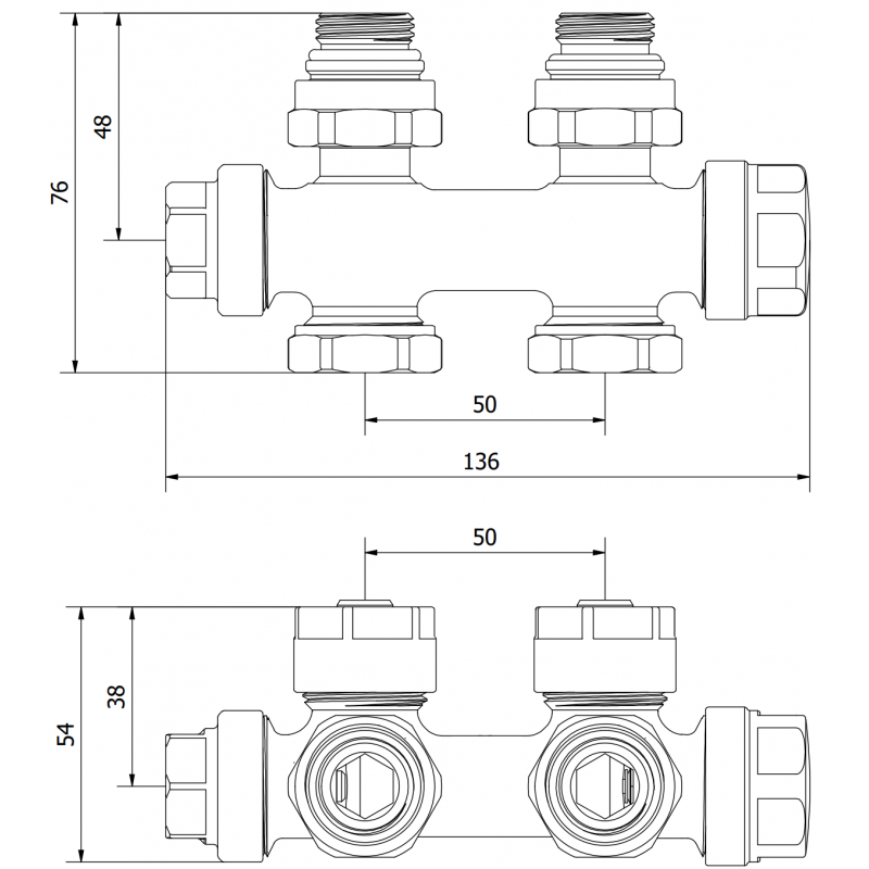 Mexen Uni-Term úhlový/přímý radiátorový ventil, Duplex, DN50, chrom - W908-000-01