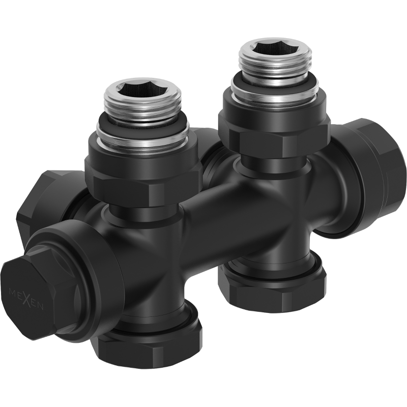 Mexen Uni-Term radiátorový ventil rohový/přímý, Duplex, DN50, černý - W908-000-70