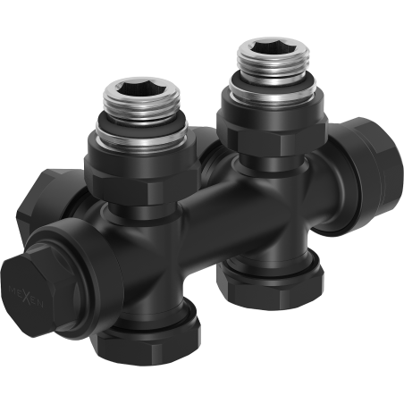 Mexen Uni-Term radiátorový ventil rohový/přímý, Duplex, DN50, černý - W908-000-70