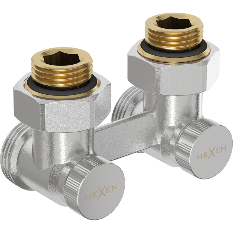 Mexen Uni-Term dvourouhový radiátorový ventil DN50, úhlový 1/2"x3/4", nikl - W911-012-01