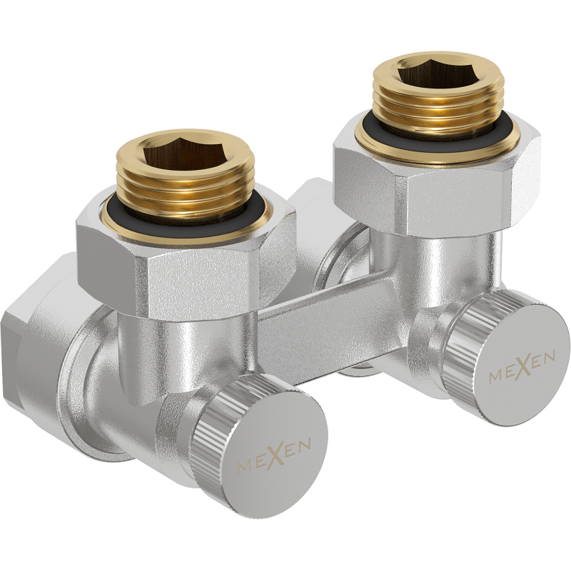 Mexen Uni-Term radiátorový ventil dvoutrubkový DN50, úhlový 1/2"x16 mm, nikl - W911-016-01