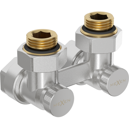 Mexen Uni-Term radiátorový ventil dvoutrubkový DN50, úhlový 1/2"x16 mm, nikl - W911-016-01