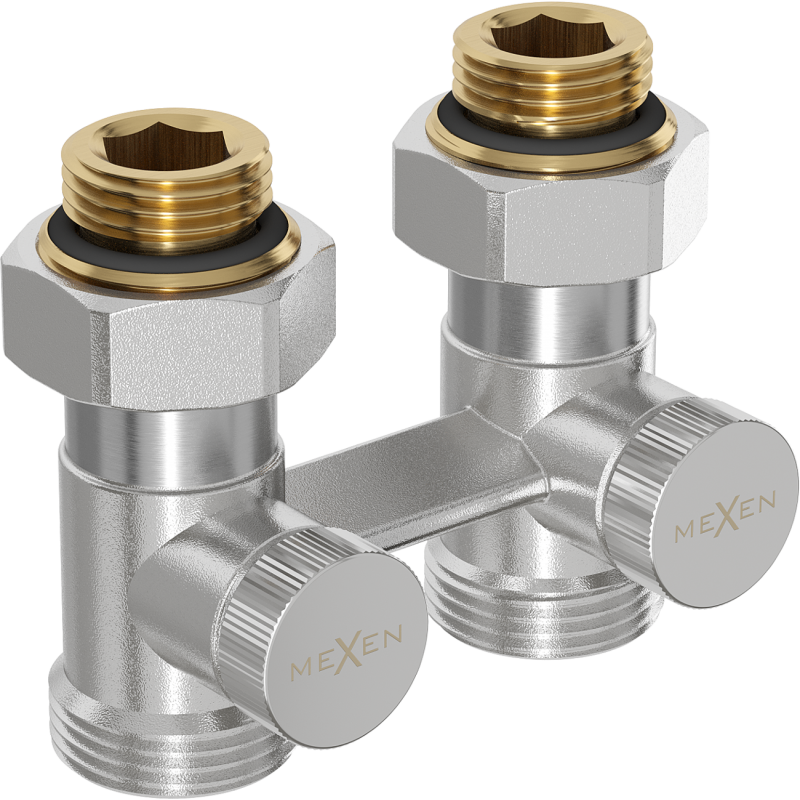 Mexen Uni-Term dvoutrubkový radiátorový ventil DN50, přímý 1/2"x3/4", nikl - W912-012-01