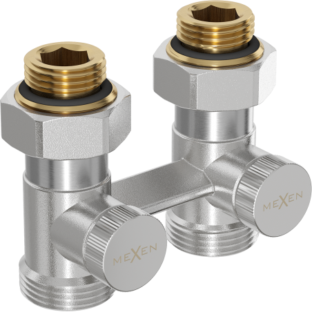 Mexen Uni-Term dvoutrubkový radiátorový ventil DN50, přímý 1/2"x3/4", nikl - W912-012-01