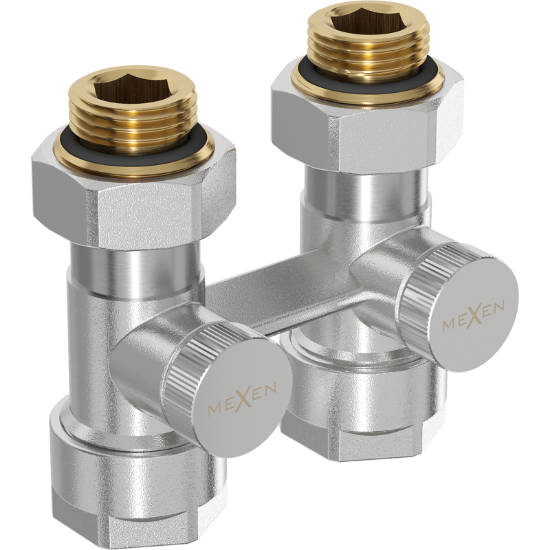 Mexen Uni-Term dvoutrubkový radiátorový ventil DN50, přímý 1/2"x16 mm, nikl - W912-016-01