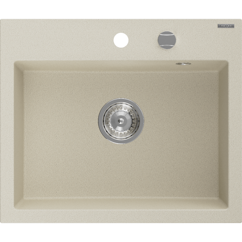 Mexen Oscar granitový kuchyňský dřez jednokomorový 580 x 490 mm, béžový, sifon chrom - 6519581000-69