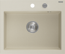 Mexen Oscar granitový kuchyňský dřez jednokomorový 580 x 490 mm, béžový, sifon chrom - 6519581000-69
