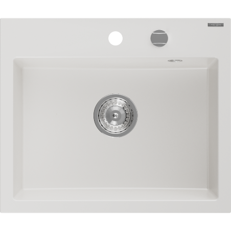 Mexen Oscar granitový kuchyňský dřez s jednou komorou 580 x 490 mm, bílý, sifon chrom - 6519581000-20