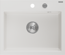 Mexen Oscar granitový kuchyňský dřez s jednou komorou 580 x 490 mm, bílý, sifon chrom - 6519581000-20