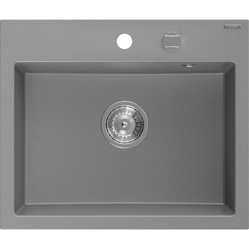 Mexen Oscar granitový dřez 1-komorový 580 x 490 mm, šedý, sifon chromový - 6519581000-71