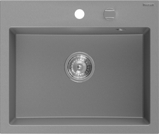Mexen Oscar granitový dřez 1-komorový 580 x 490 mm, šedý, sifon chromový - 6519581000-71