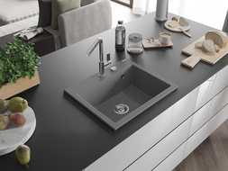 Mexen Oscar granitový dřez 1-komorový 580 x 490 mm, šedý, sifon chromový - 6519581000-71