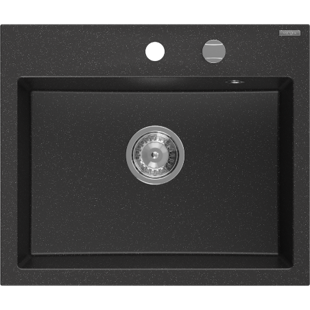 Mexen Oscar granitový dřez 1-komorový 580 x 490 mm, černý/stříbrný metalik, sifon chrom - 6519581000-73