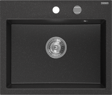 Mexen Oscar granitový dřez 1-komorový 580 x 490 mm, černý/stříbrný metalik, sifon chrom - 6519581000-73