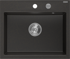 Mexen Oscar granitový dřez 1-komorový 580 x 490 mm, černý/zlatý metalický, sifon chrom - 6519581000-75