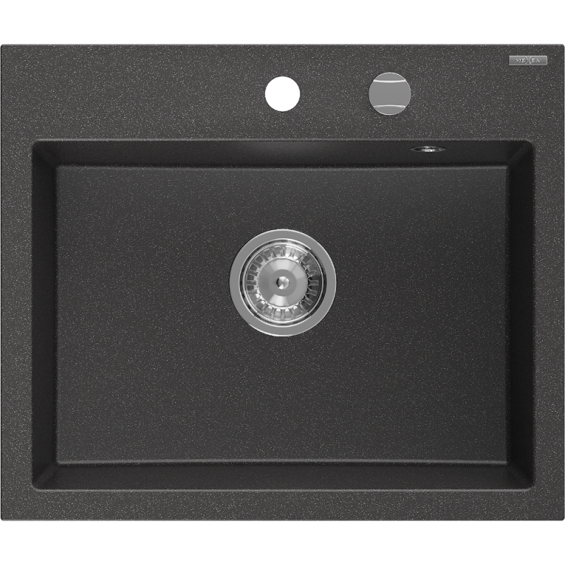 Mexen Oscar granitový dřez 1-komorový 580 x 490 mm, černý kropenatý, sifon chrom - 6519581000-76