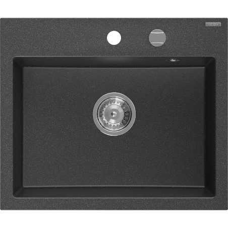 Mexen Oscar granitový dřez 1-komorový 580 x 490 mm, černý kropenatý, sifon chrom - 6519581000-76