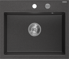 Mexen Oscar granitový dřez 1-komorový 580 x 490 mm, černý kropenatý, sifon chrom - 6519581000-76