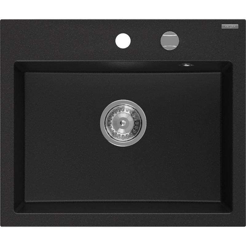 Mexen Oscar granitový dřez 1-komorový 580 x 490 mm, černý, chromový sifon - 6519581000-77