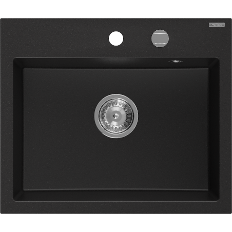 Mexen Oscar granitový dřez 1-komorový 580 x 490 mm, černý, chromový sifon - 6519581000-77