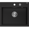 Mexen Oscar granitový dřez 1-komorový 580 x 490 mm, černý, chromový sifon - 6519581000-77
