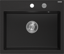 Mexen Oscar granitový dřez 1-komorový 580 x 490 mm, černý, chromový sifon - 6519581000-77