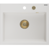 Mexen Oscar granitový dřez 1-komorový 580 x 490 mm, bílý, zlatý sifon - 6519581000-20-G