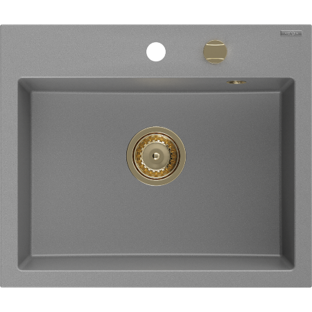 Mexen Oscar granitový dřez s 1 komorou 580 x 490 mm, šedý, sifon zlatý - 6519581000-71-G