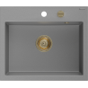 Mexen Oscar granitový dřez s 1 komorou 580 x 490 mm, šedý, sifon zlatý - 6519581000-71-G