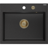 Mexen Oscar granitový dřez 1-komorový 580 x 490 mm, černý/stříbrný metalik, sifon zlatý - 6519581000-73-G