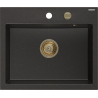Mexen Oscar granitový dřez 1-komorový 580 x 490 mm, černý/zlatý metalik, sifon zlatý - 6519581000-75-G