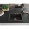 Mexen Oscar granitový dřez 1-komorový 580 x 490 mm, černý/zlatý metalik, zlatý sifon - 6519581000-75-G