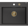 Mexen Oscar granitový dřez 1-komorový 580 x 490 mm, černý kropenatý, zlatý sifon - 6519581000-76-G