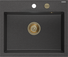 Mexen Oscar granitový dřez 1-komorový 580 x 490 mm, černý kropenatý, zlatý sifon - 6519581000-76-G