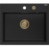 Mexen Oscar granitový dřez 1-komorový 580 x 490 mm, černý, zlatý sifon - 6519581000-77-G